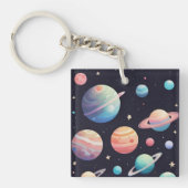 暗い宇宙のパステルカラー惑星 キーホルダー (正面)