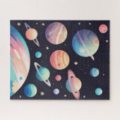 暗い宇宙のパステルカラー惑星 ジグソーパズル (横)