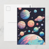 暗い宇宙のパステルカラー惑星 ポストカード (正面/裏面)