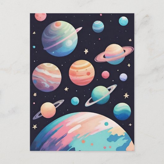暗い宇宙のパステルカラー惑星 ポストカード (正面)