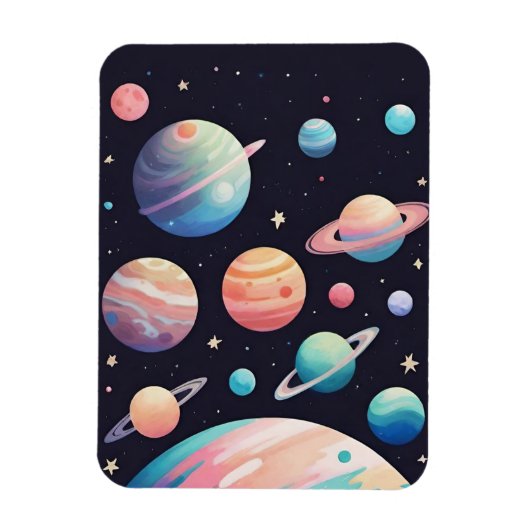 暗い宇宙のパステルカラー惑星 マグネット (縦)