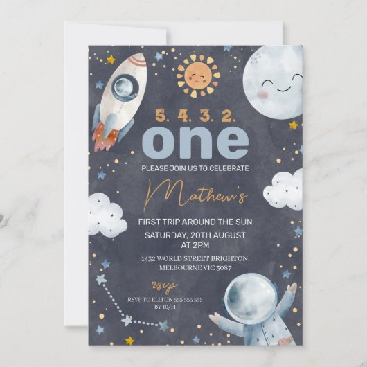 暗い宇宙の最初ののまわりに旅は太陽の最初の誕生日 招待状 (正面)