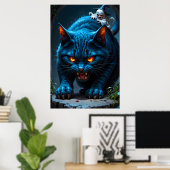 暗い幻想的な設定の邪悪な魔女と巨大な青い猫 ポスター (ホームオフィス)