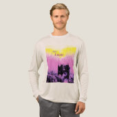 "暗い後"/"明かり"黒ピンク黄色 トライブレンドTシャツ (正面全体)