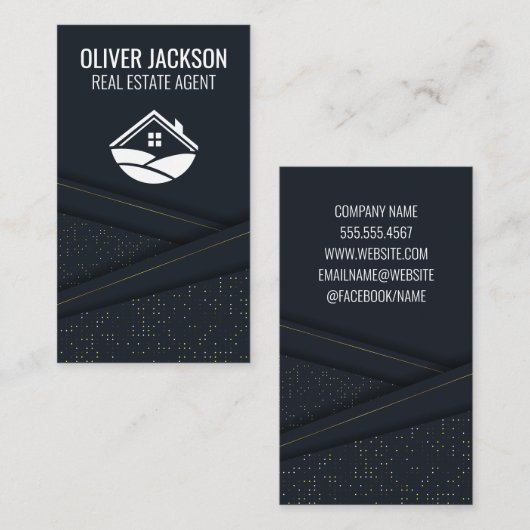 暗い抽象芸術パネルの背景 |ホームロゴ 名刺 (正面/裏面)