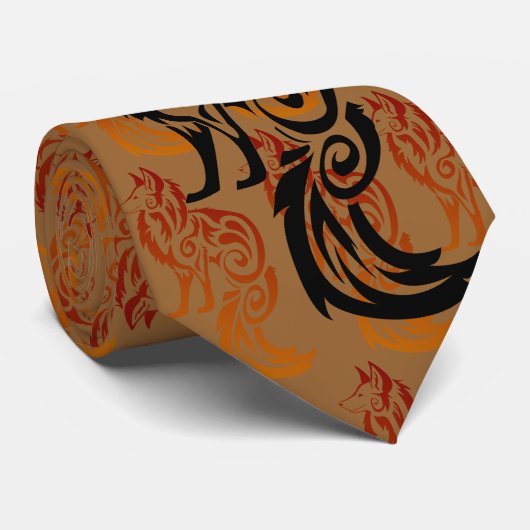 暗い挨りだらけの金ゴールドのタイのFireyの赤い種族のキツネ ネクタイ (ロール)