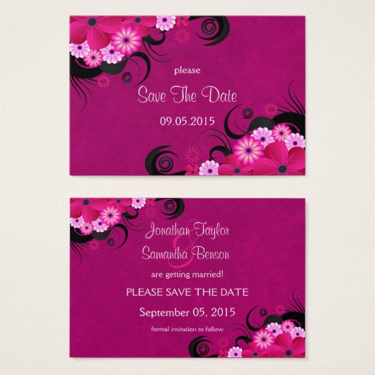 暗い明るい赤紫色フローラの結婚式がデートカードを救う (正面&裏面)