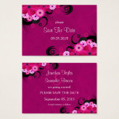 暗い明るい赤紫色フローラの結婚式がデートカードを救う (正面&裏面)