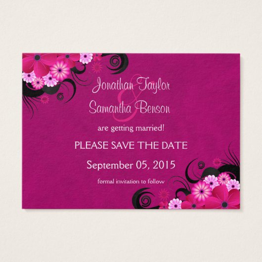 暗い明るい赤紫色フローラの結婚式がデートカードを救う (裏面)