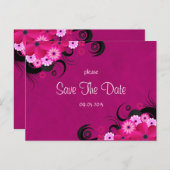 暗い明るい赤紫色フローラセーブ・ザ・デート案内 ポストカード (正面/裏面)