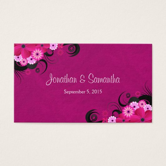 暗い明るい赤紫色フローラ大きな結婚式の引き出物ラベル (正面)