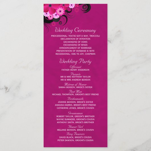 暗い明るい赤紫色フローラ結婚式 プログラムテンプレートカード プログラム (裏面)