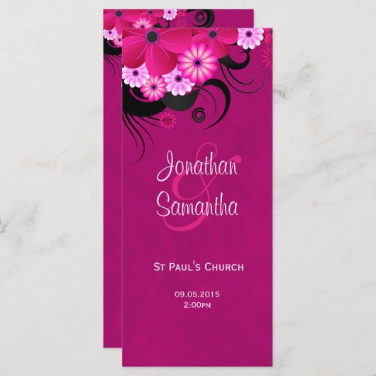暗い明るい赤紫色フローラ結婚式 プログラムテンプレートカード プログラム (正面/裏面)