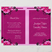 暗い明るい赤紫色フローラ結婚式 プログラムテンプレート (正面/裏面)