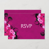 暗い明るい赤紫色フローラ結婚式RSVP応答カード 出欠カード (正面/裏面)