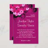 暗い明るい赤紫色フローラ3.5インチx 5インチウェディング招待 招待状 (正面/裏面)