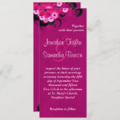 暗い明るい赤紫色フローラ4インチx 9.25インチ結婚式の招待 招待状 (正面/裏面)