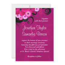 暗い明るい赤紫色フローラ5" x 7"結婚式の招待