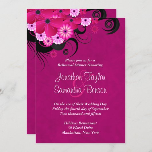 暗い明るい赤紫色5x7結婚のリハーサルディナー招待状 招待状 (正面/裏面)