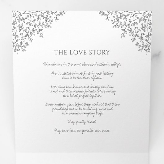 暗い木炭グレーのモノグラムのアート愛の物語結婚の物語 三つ折りプログラム (内部最初)