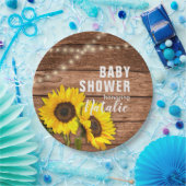 暗い木素朴のヒマワリが赤ちゃんシャワーを点灯 ペーパープレート (パーティー)