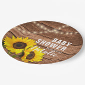 暗い木素朴のヒマワリが赤ちゃんシャワーを点灯 ペーパープレート (アングル)