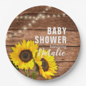 暗い木素朴のヒマワリが赤ちゃんシャワーを点灯 ペーパープレート (正面)