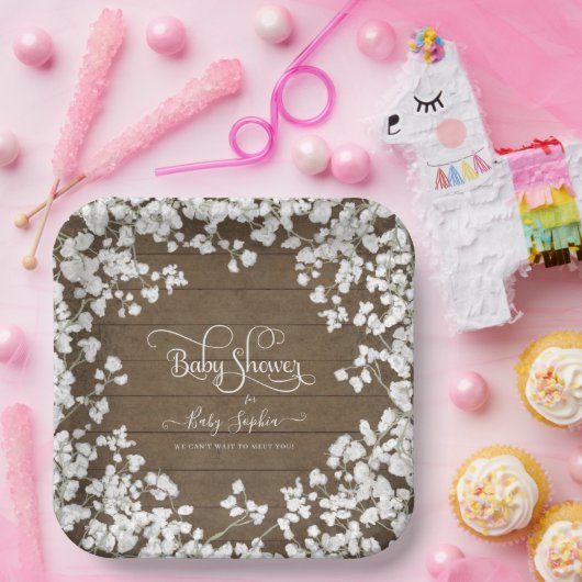 暗い木素朴の台本ベビーズブレスベビーシャワー ペーパープレート (パーティー)