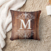 暗い木素朴板の白い巻物文字 クッション (ブランケット)