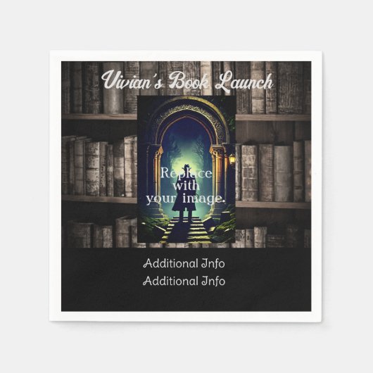 暗い本素朴棚の背景 スタンダードカクテルナプキン (正面)