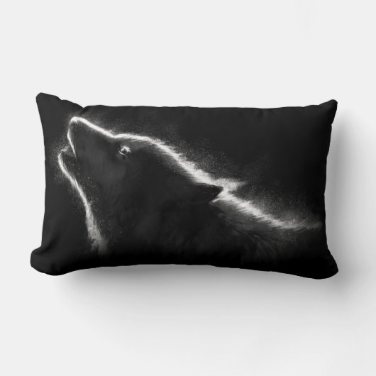 暗い枕のオオカミ ランバークッション (正面)