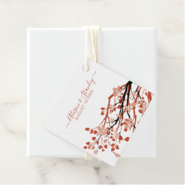 暗い桃の花を持つテラコッタ結婚ブランチ フェイバータグ