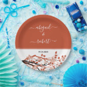 暗い桃の花を持つテラコッタ結婚ブランチ ペーパープレート (パーティー)