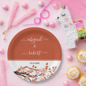 暗い桃の花を持つテラコッタ結婚ブランチ ペーパープレート (パーティー)