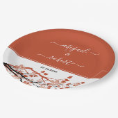 暗い桃の花を持つテラコッタ結婚ブランチ ペーパープレート (アングル)