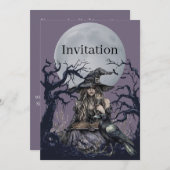 暗い森で呪文を唱える邪悪な魔女 招待状 (正面/裏面)