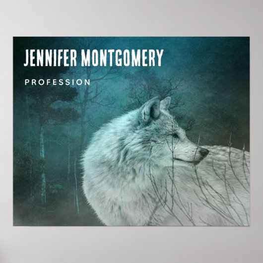 暗い森の中で美しい灰色の狼 ポスター (正面)