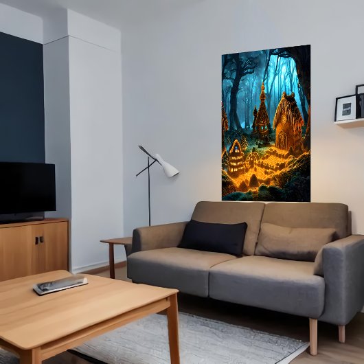 暗い森の中のジンジャーブレッド村 | AI Art ポスター