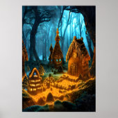 暗い森の中のジンジャーブレッド村 | AI Art ポスター (正面)