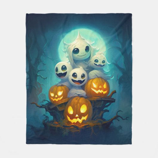 暗い森の中の小さなブー幽霊ハロウィーン フリースブランケット (正面)
