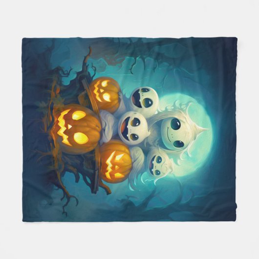 暗い森の中の小さなブー幽霊ハロウィーン フリースブランケット (正面(横))