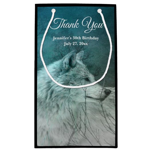 暗い森の中の美しい灰色の狼ありがとう スモールペーパーバッグ (裏面)