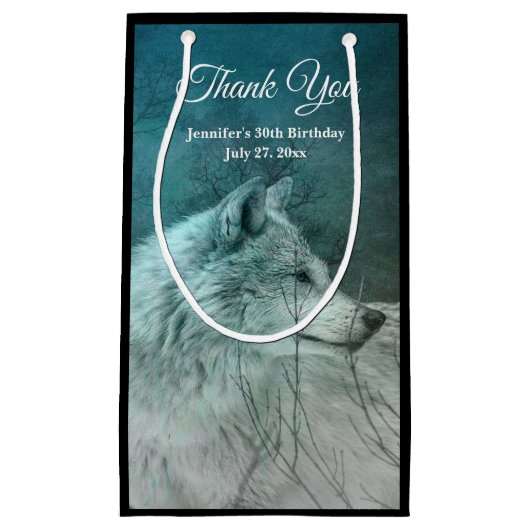 暗い森の中の美しい灰色の狼ありがとう スモールペーパーバッグ (正面)