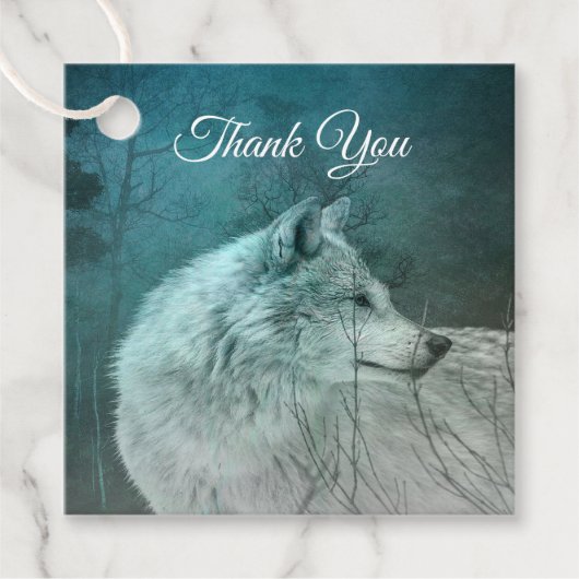 暗い森の中の美しい灰色の狼ありがとう フェイバータグ (正面)