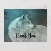 暗い森の中の美しい灰色の狼ありがとう ポストカード (正面)