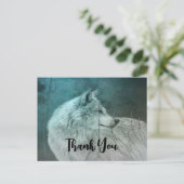 暗い森の中の美しい灰色の狼ありがとう ポストカード (スタンド正面)