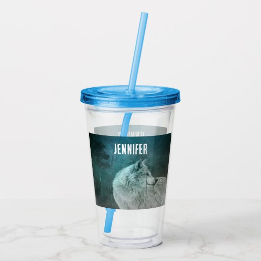 暗い森の中の美しい灰色の狼 アクリルタンブラー (裏面)