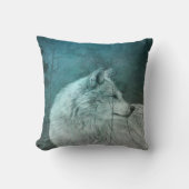 暗い森の中の美しい灰色の狼 クッション (正面)