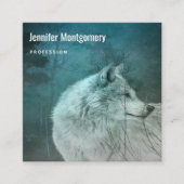 暗い森の中の美しい灰色の狼 スクエア名刺 (正面)