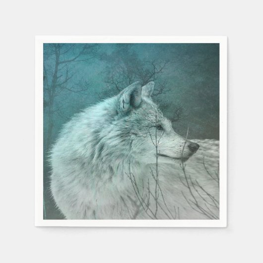 暗い森の中の美しい灰色の狼 スタンダードカクテルナプキン (正面)